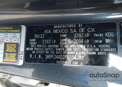 2023 Kia Forte Lxs из США, поврежденный, VIN 3KPF24AD2PE554381